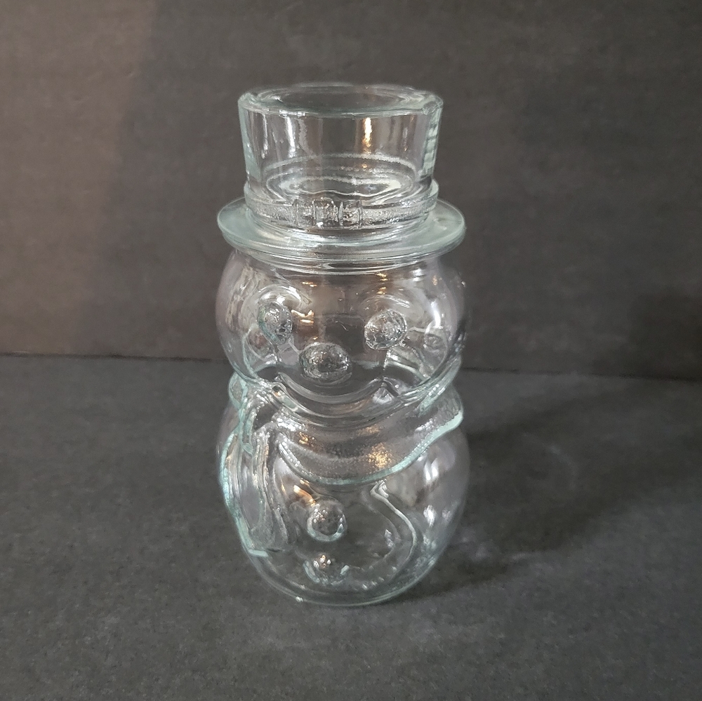 Vintage Libbey Snowman Candy Treat Jar